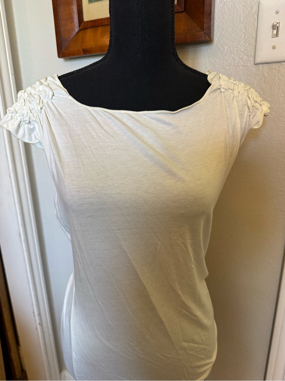 Max Studio Ivory Short-Sleeve Ruffle Shoulder Top - Picture 6 of 6